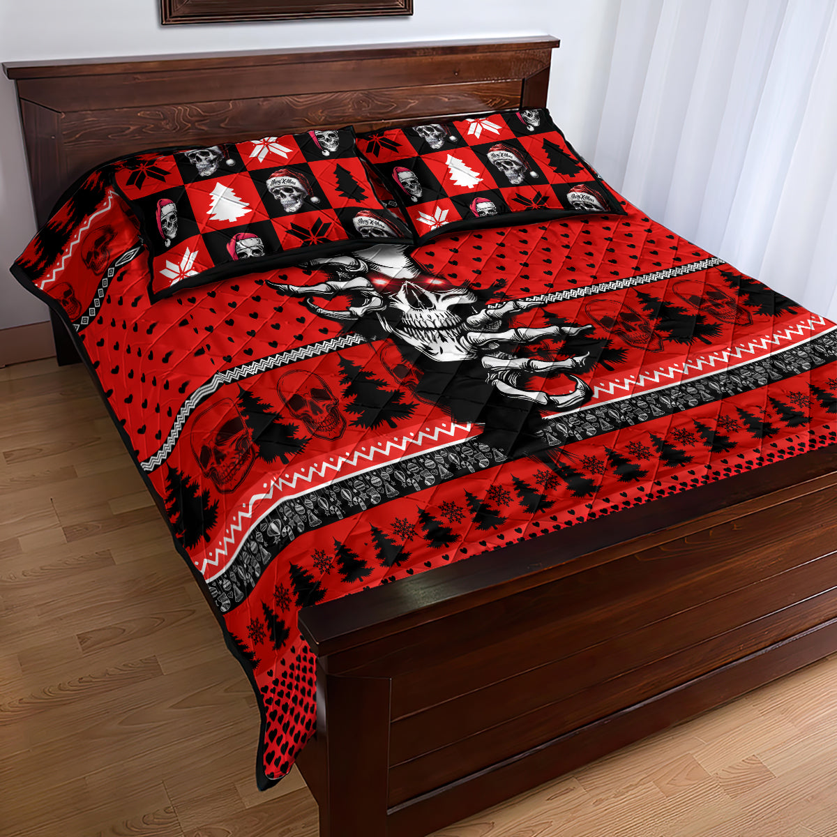 Skull Santa Quilt Bed Set Pattern Skull Santa Ugly Christmas - Wonder Print Shop