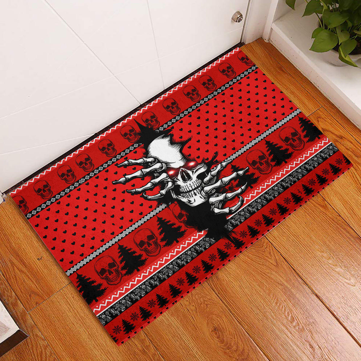 Skull Santa Rubber Doormat Pattern Skull Santa Ugly Christmas - Wonder Print Shop