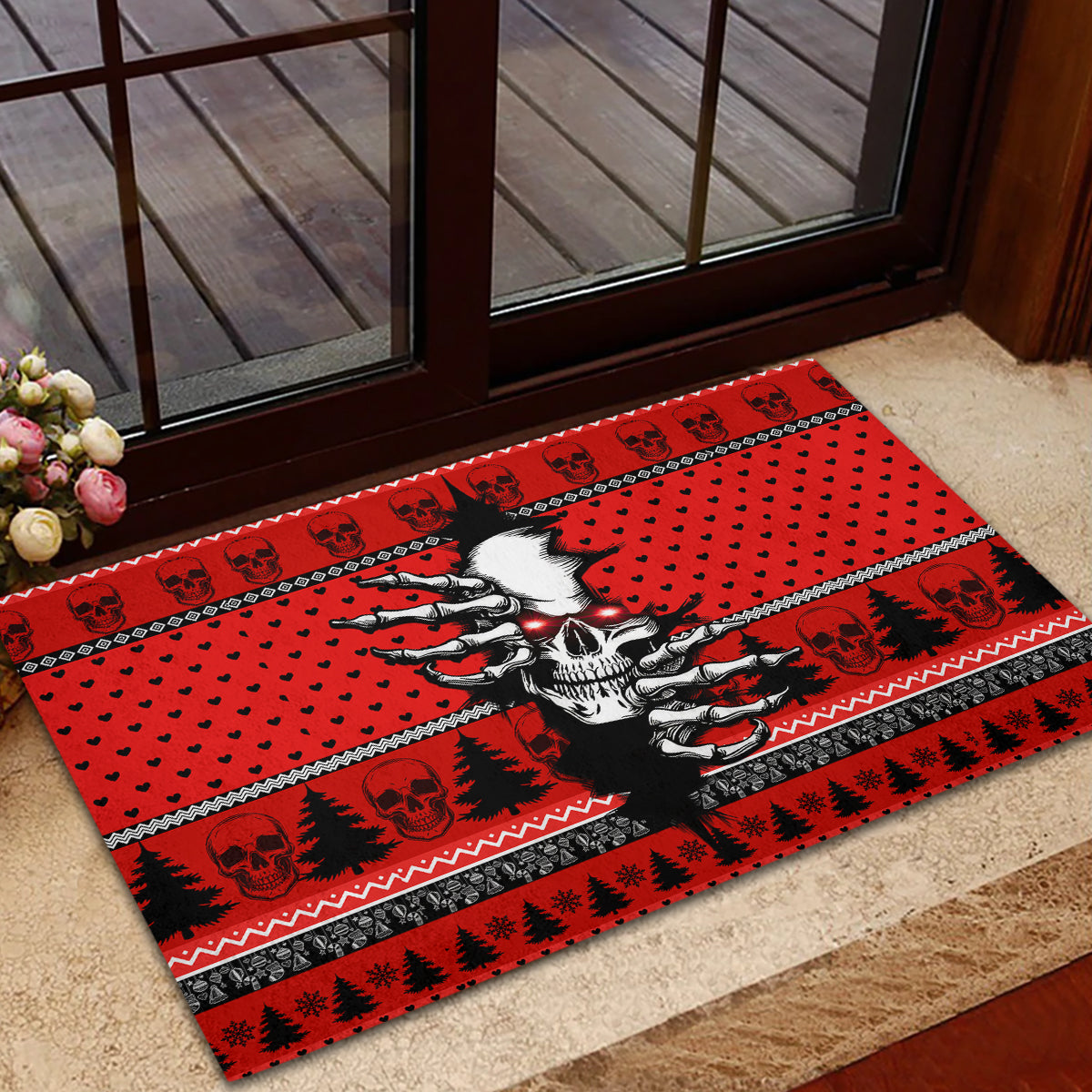 Skull Santa Rubber Doormat Pattern Skull Santa Ugly Christmas - Wonder Print Shop