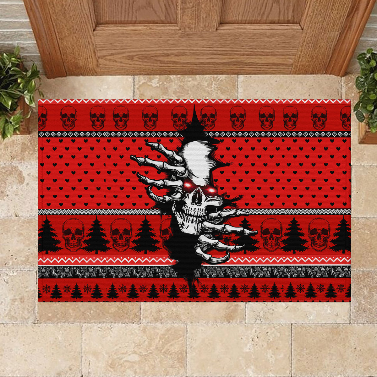 Skull Santa Rubber Doormat Pattern Skull Santa Ugly Christmas - Wonder Print Shop