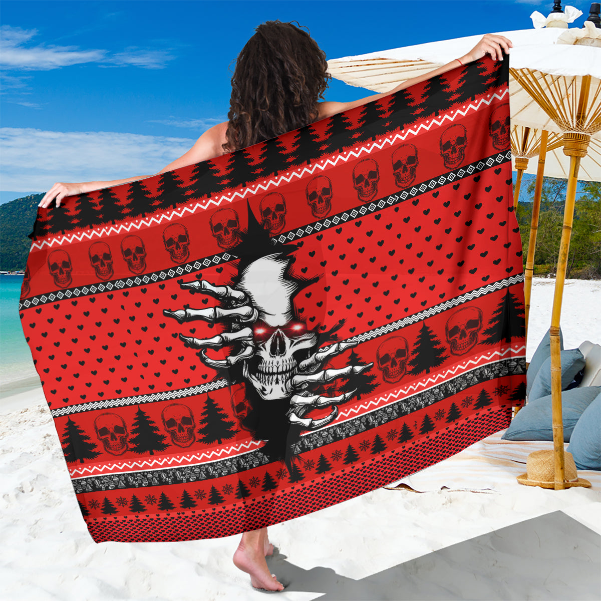 Skull Santa Sarong Pattern Skull Santa Ugly Christmas - Wonder Print Shop