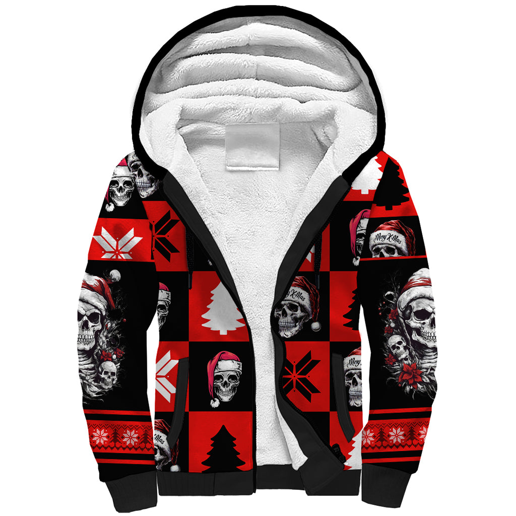 Skull Santa Sherpa Hoodie Pattern Skull Santa Ugly Christmas - Wonder Print Shop