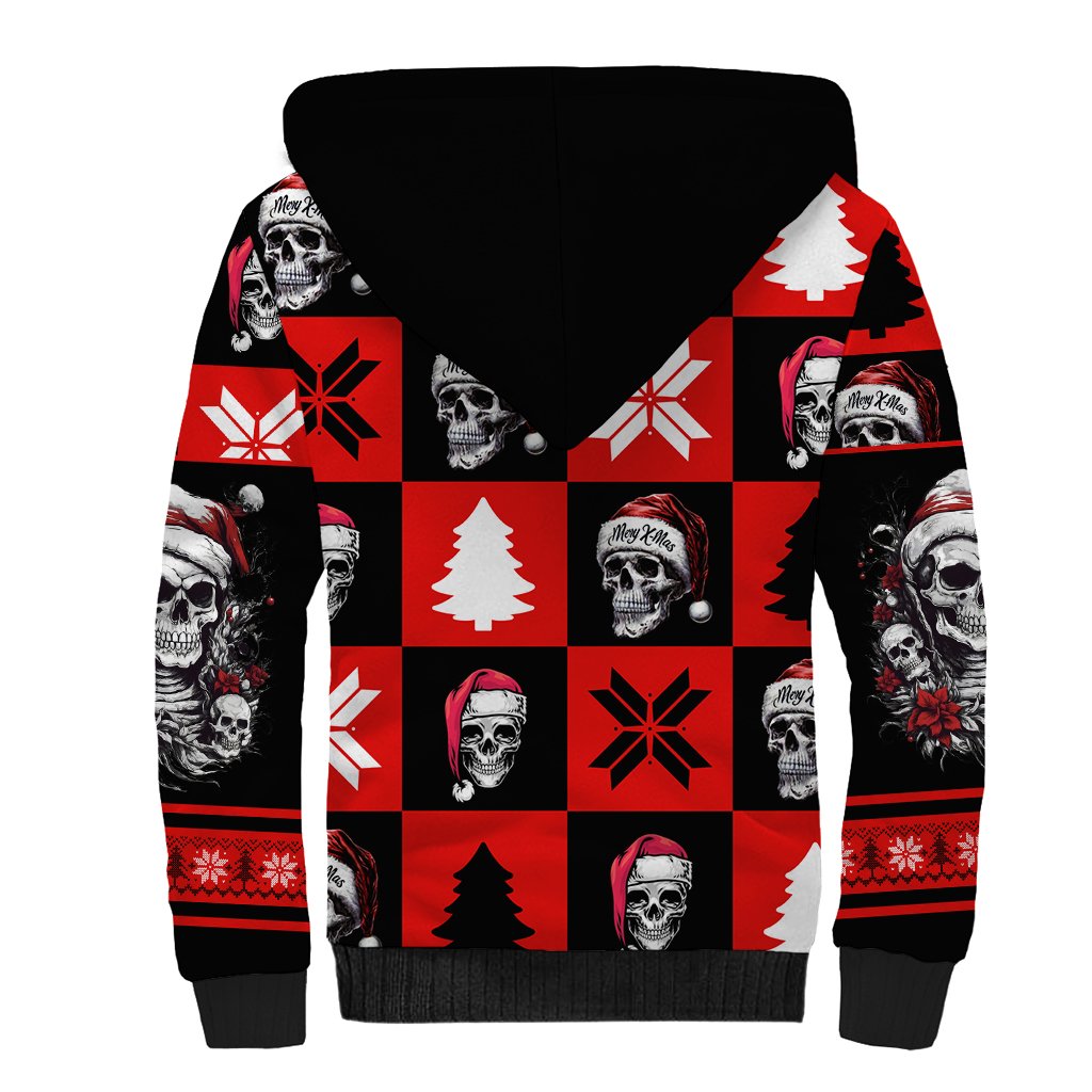Skull Santa Sherpa Hoodie Pattern Skull Santa Ugly Christmas - Wonder Print Shop