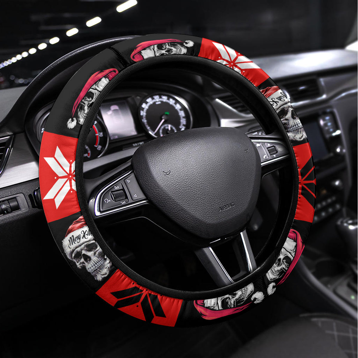 Skull Santa Steering Wheel Cover Pattern Skull Santa Ugly Christmas - Wonder Print Shop