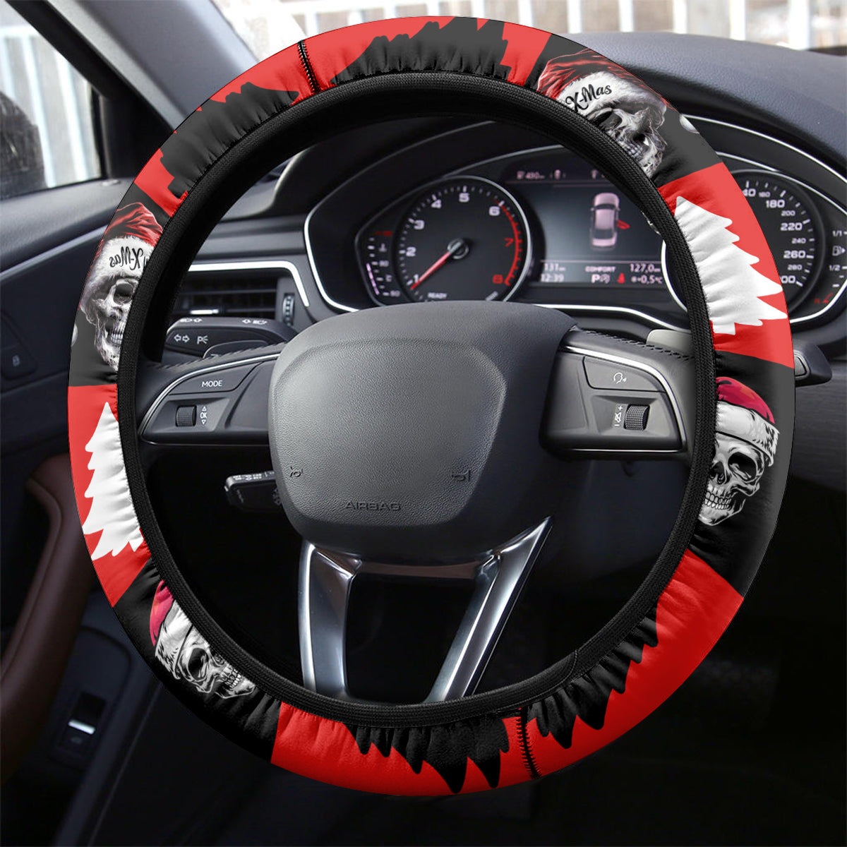 Skull Santa Steering Wheel Cover Pattern Skull Santa Ugly Christmas - Wonder Print Shop