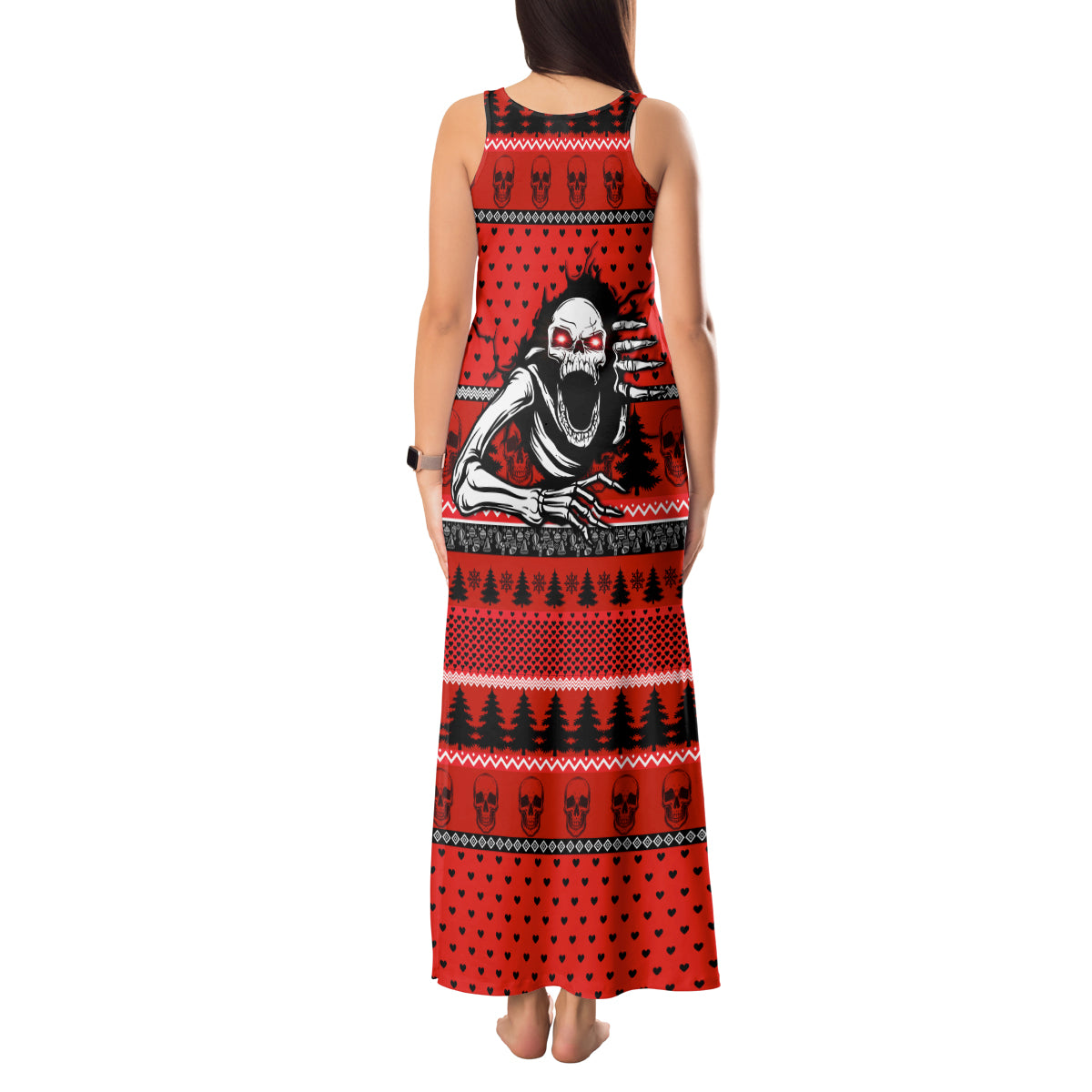 Skull Santa Tank Maxi Dress Pattern Skull Santa Ugly Christmas - Wonder Print Shop