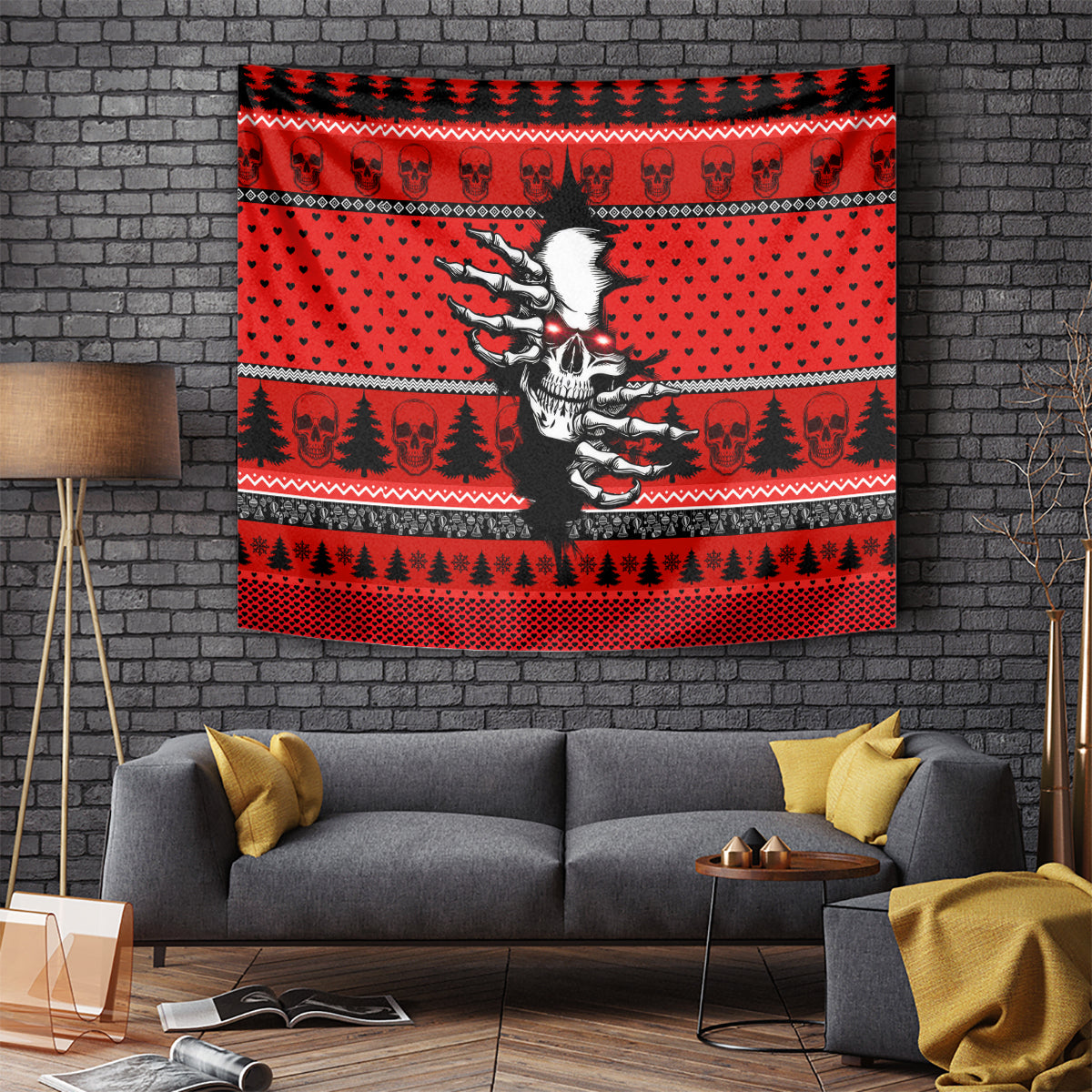 Skull Santa Tapestry Pattern Skull Santa Ugly Christmas - Wonder Print Shop
