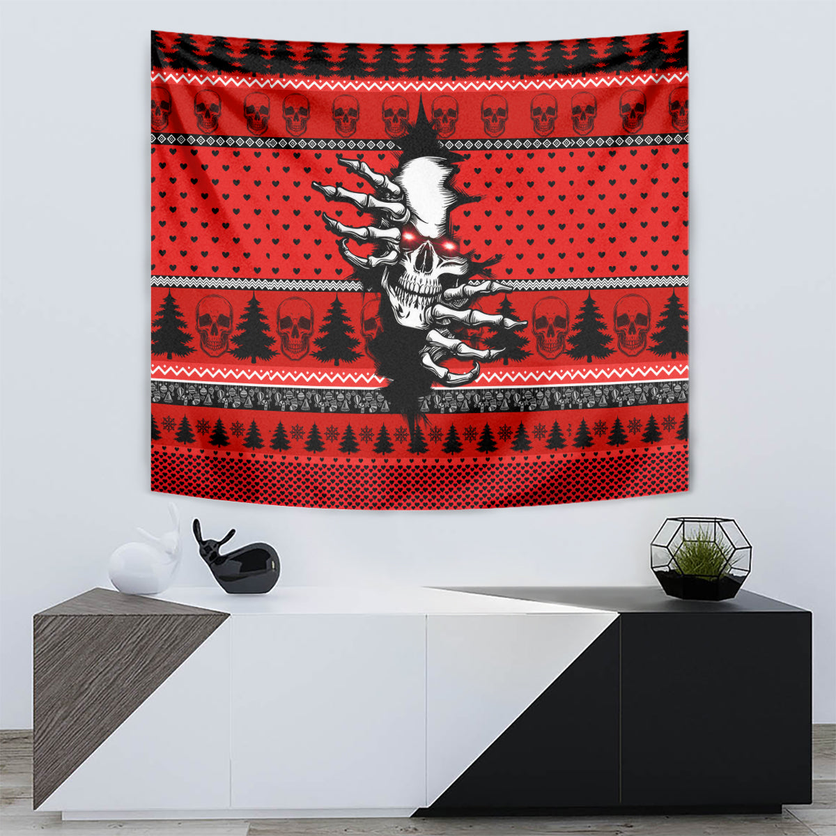Skull Santa Tapestry Pattern Skull Santa Ugly Christmas - Wonder Print Shop