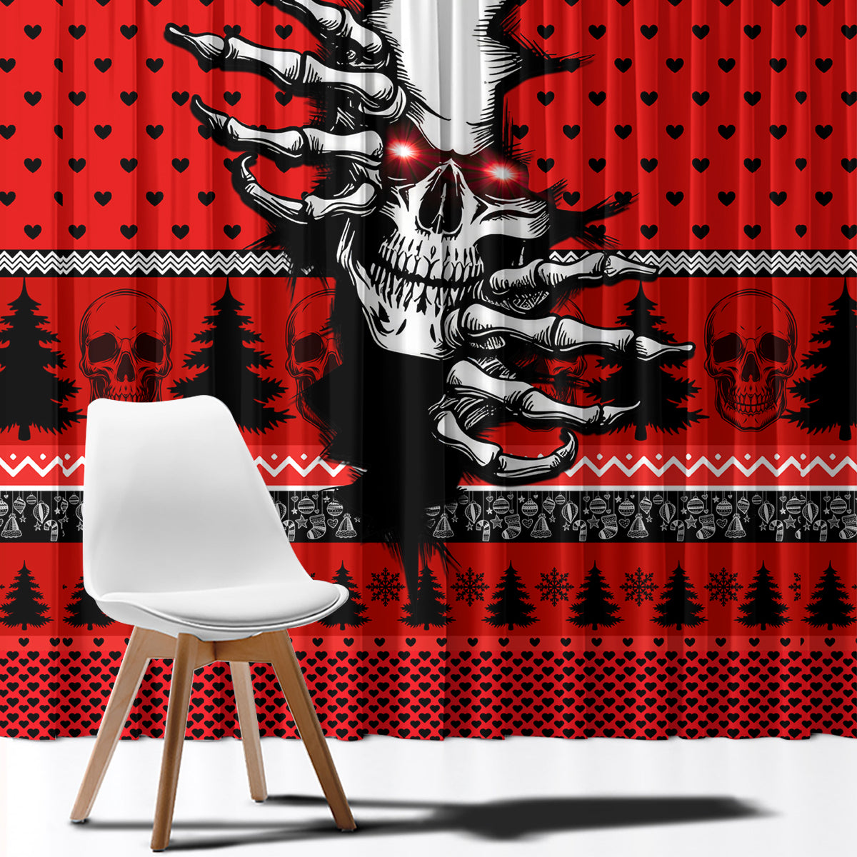 Skull Santa Window Curtain Pattern Skull Santa Ugly Christmas - Wonder Print Shop