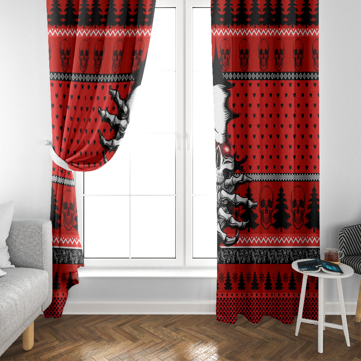 Skull Santa Window Curtain Pattern Skull Santa Ugly Christmas - Wonder Print Shop