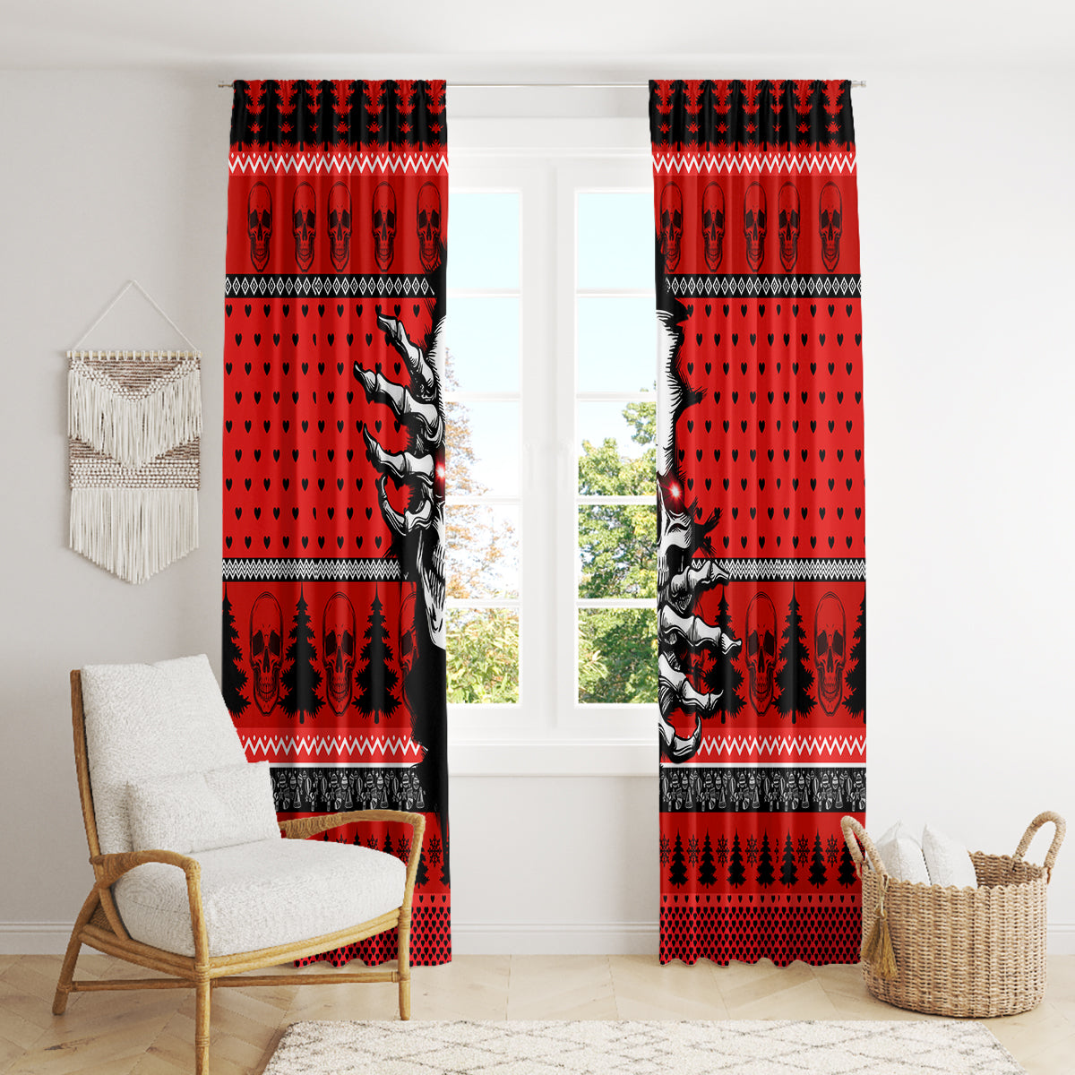 Skull Santa Window Curtain Pattern Skull Santa Ugly Christmas - Wonder Print Shop
