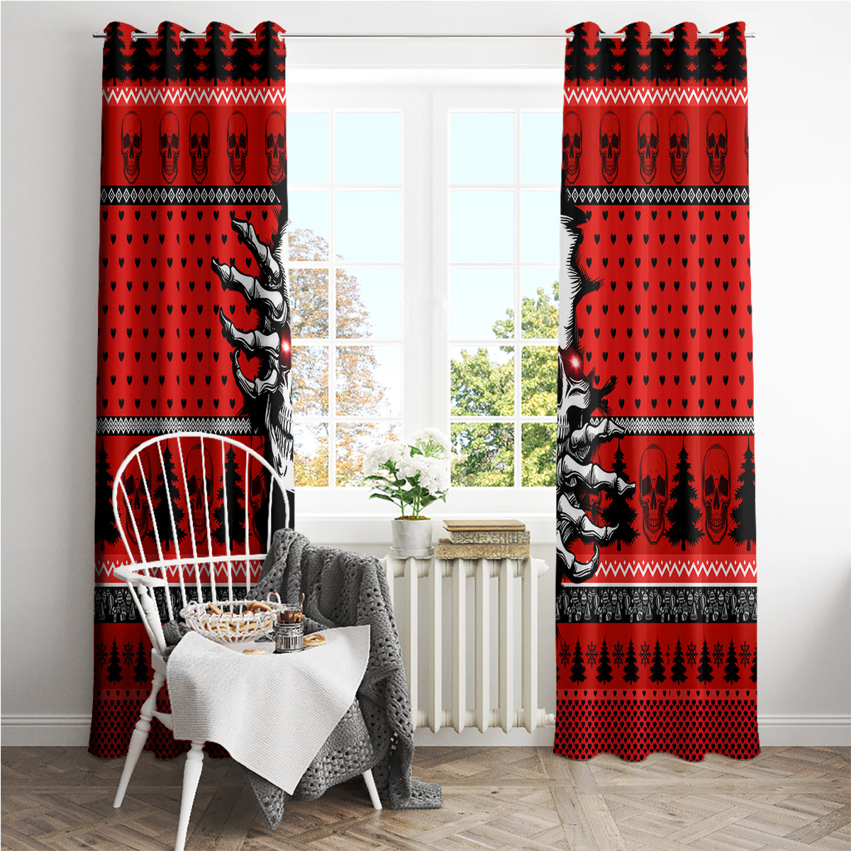 Skull Santa Window Curtain Pattern Skull Santa Ugly Christmas - Wonder Print Shop