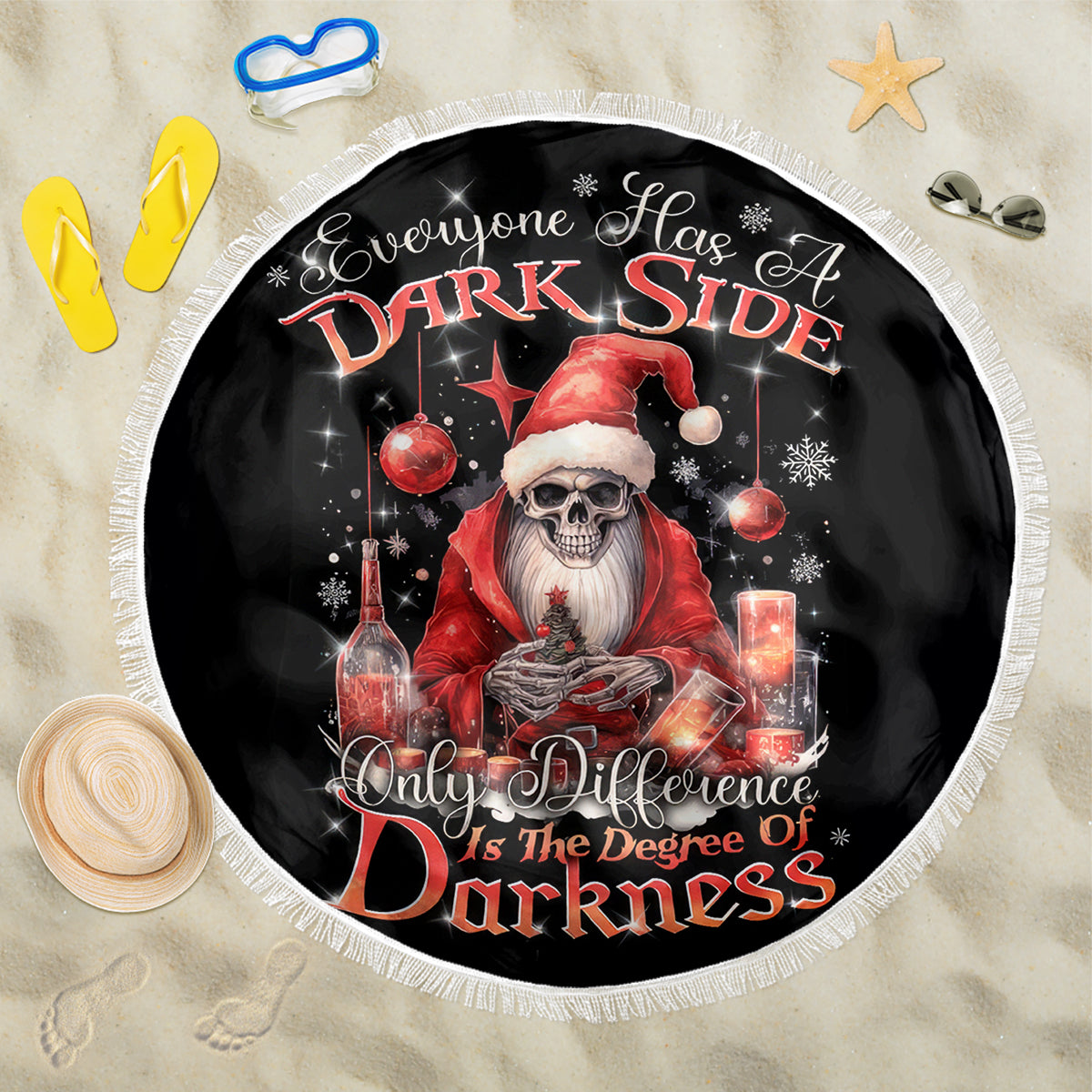 Skull Santa Claus Beach Blanket Every One Has A Dark Side Difference Is The Degree Of Darkness - Wonder Print Shop