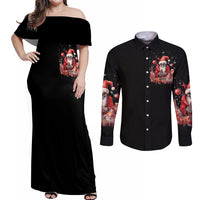 Skull Santa Claus Couples Matching Off Shoulder Maxi Dress and Long Sleeve Button Shirt Every One Has A Dark Side Difference Is The Degree Of Darkness - Wonder Print Shop