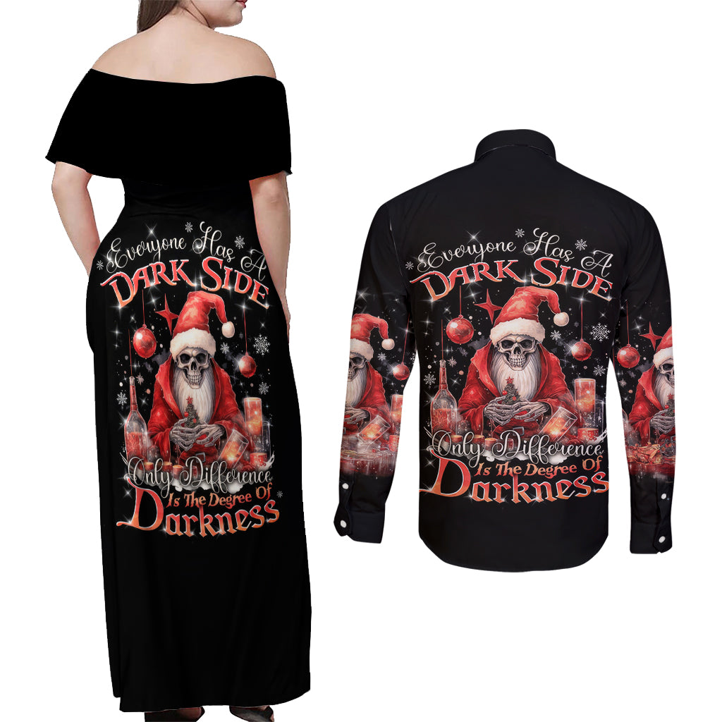 Skull Santa Claus Couples Matching Off Shoulder Maxi Dress and Long Sleeve Button Shirt Every One Has A Dark Side Difference Is The Degree Of Darkness - Wonder Print Shop
