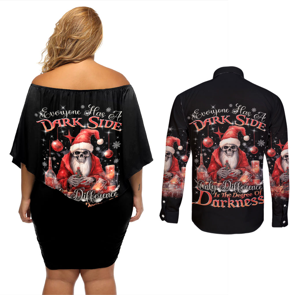 Skull Santa Claus Couples Matching Off Shoulder Short Dress and Long Sleeve Button Shirt Every One Has A Dark Side Difference Is The Degree Of Darkness - Wonder Print Shop