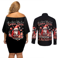 Skull Santa Claus Couples Matching Off Shoulder Short Dress and Long Sleeve Button Shirt Every One Has A Dark Side Difference Is The Degree Of Darkness - Wonder Print Shop