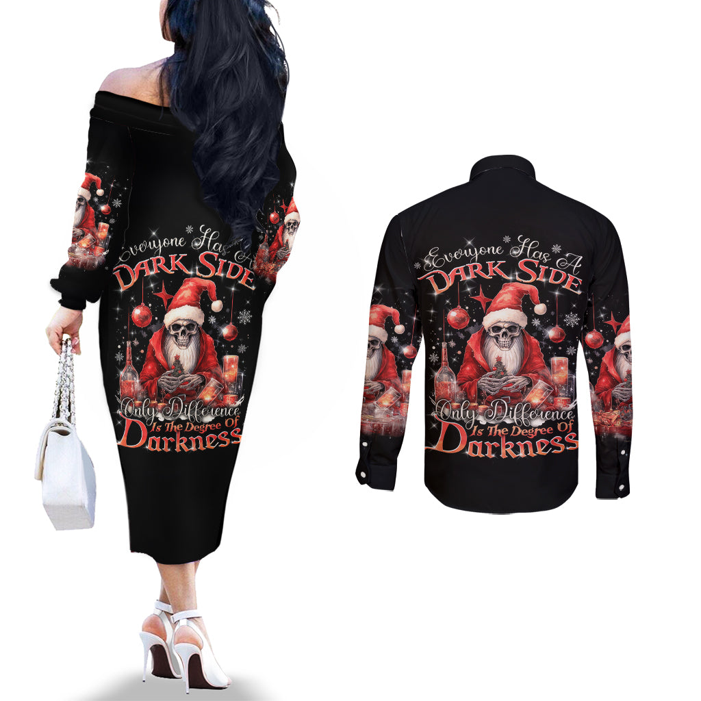 skull-santa-claus-couples-matching-off-the-shoulder-long-sleeve-dress-and-long-sleeve-button-shirt-every-one-has-a-dark-side-difference-is-the-degree-of-darkness