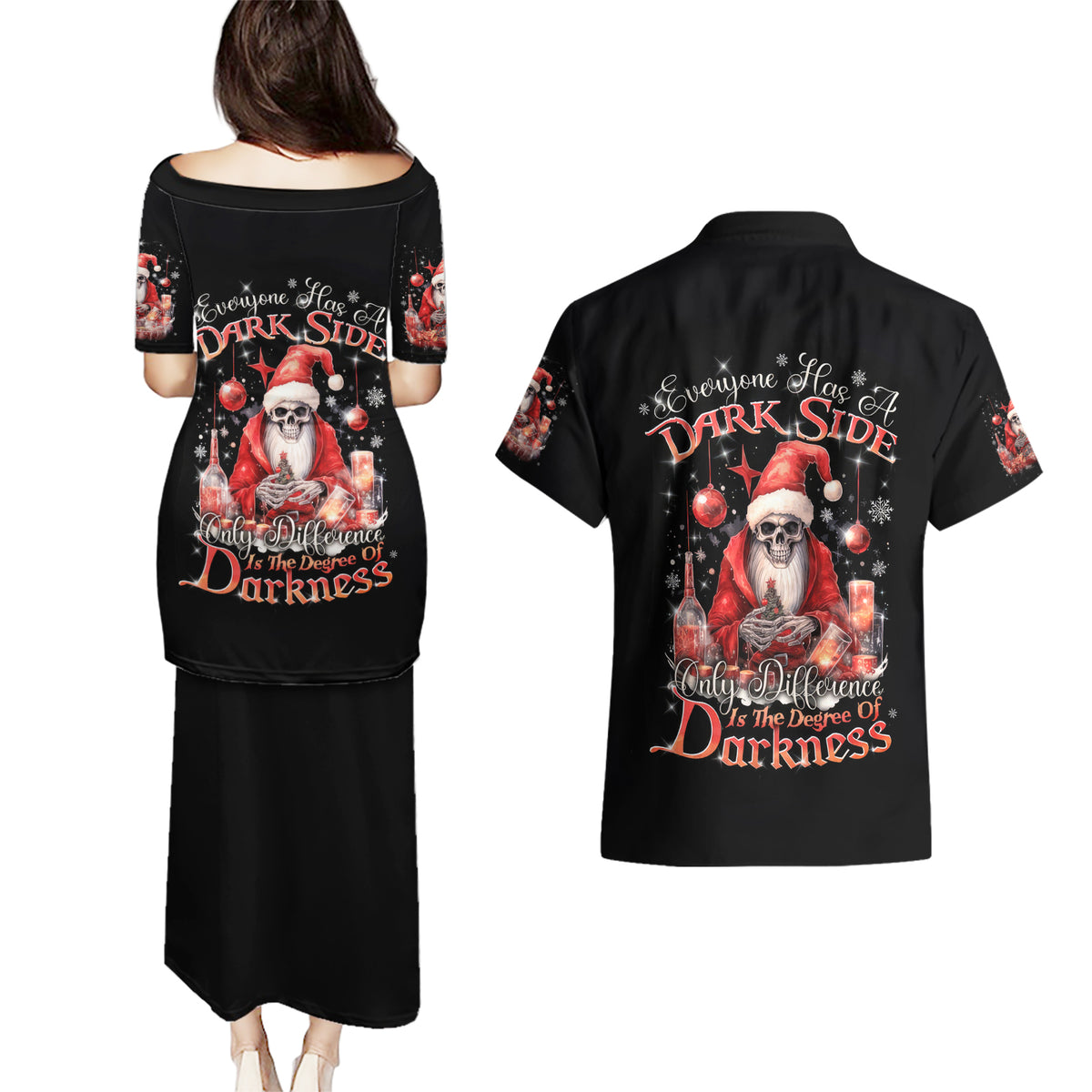 Skull Santa Claus Couples Matching Puletasi Dress and Hawaiian Shirt Every One Has A Dark Side Difference Is The Degree Of Darkness - Wonder Print Shop