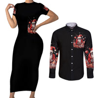 Skull Santa Claus Couples Matching Short Sleeve Bodycon Dress and Long Sleeve Button Shirt Every One Has A Dark Side Difference Is The Degree Of Darkness - Wonder Print Shop