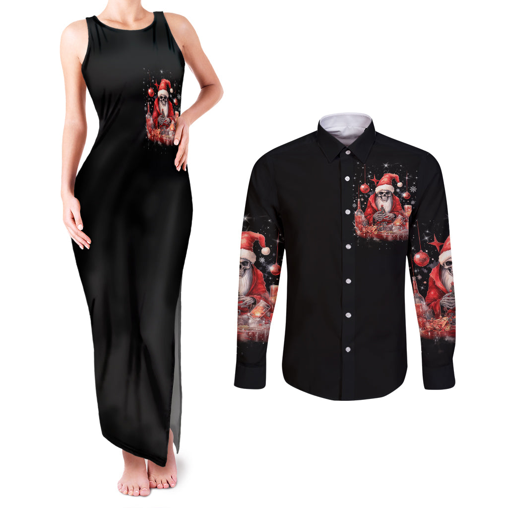Skull Santa Claus Couples Matching Tank Maxi Dress and Long Sleeve Button Shirt Every One Has A Dark Side Difference Is The Degree Of Darkness - Wonder Print Shop