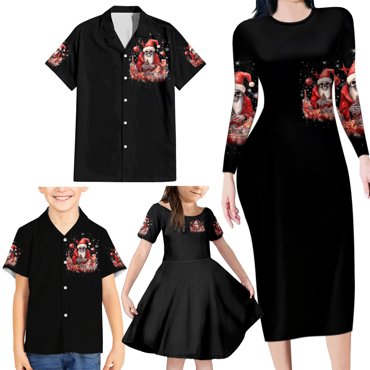 Skull Santa Claus Family Matching Long Sleeve Bodycon Dress and Hawaiian Shirt Every One Has A Dark Side Difference Is The Degree Of Darkness - Wonder Print Shop