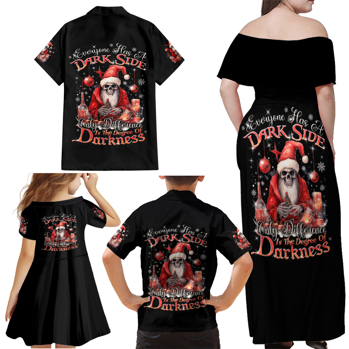 Skull Santa Claus Family Matching Off Shoulder Maxi Dress and Hawaiian Shirt Every One Has A Dark Side Difference Is The Degree Of Darkness - Wonder Print Shop