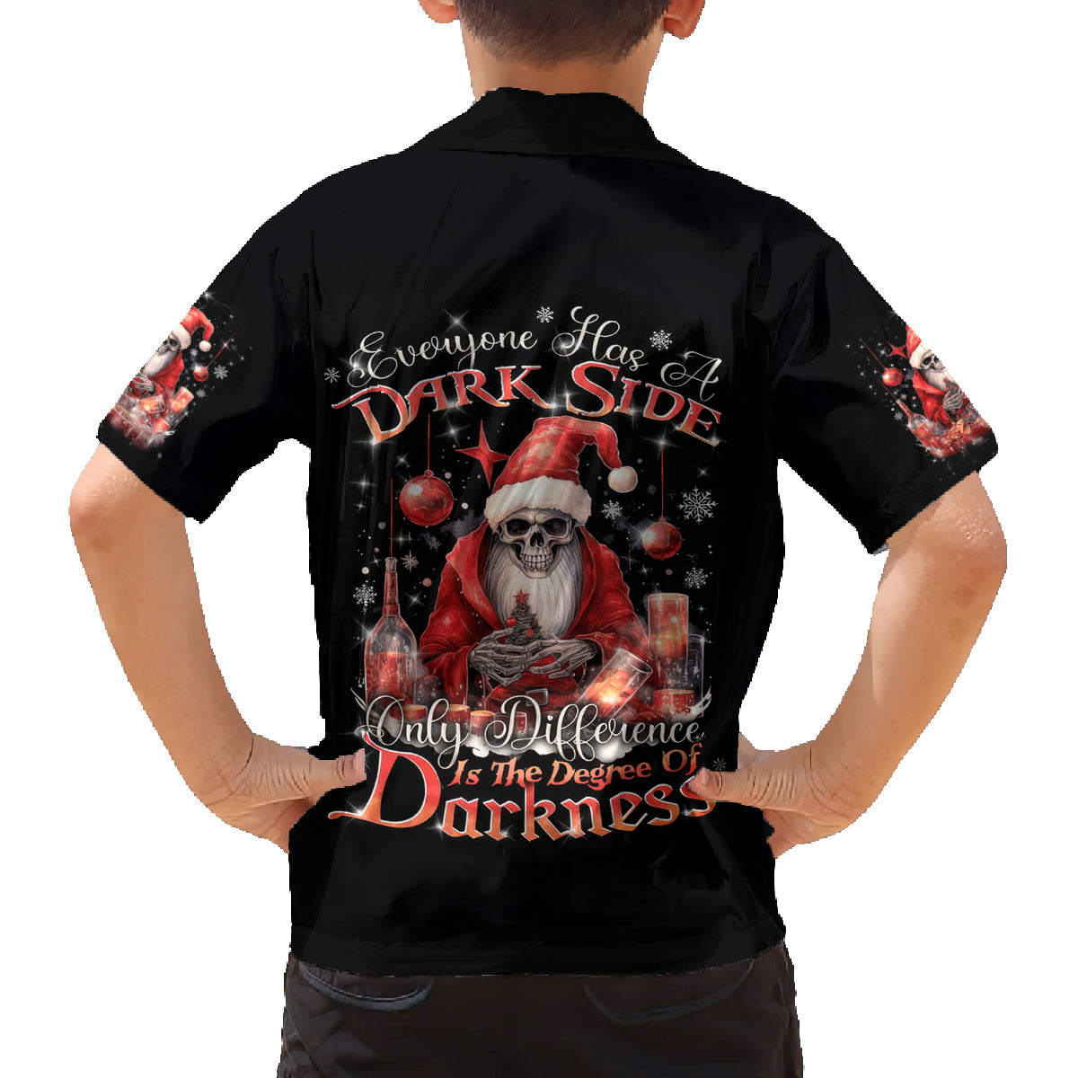 Skull Santa Claus Family Matching Off Shoulder Short Dress and Hawaiian Shirt Every One Has A Dark Side Difference Is The Degree Of Darkness - Wonder Print Shop