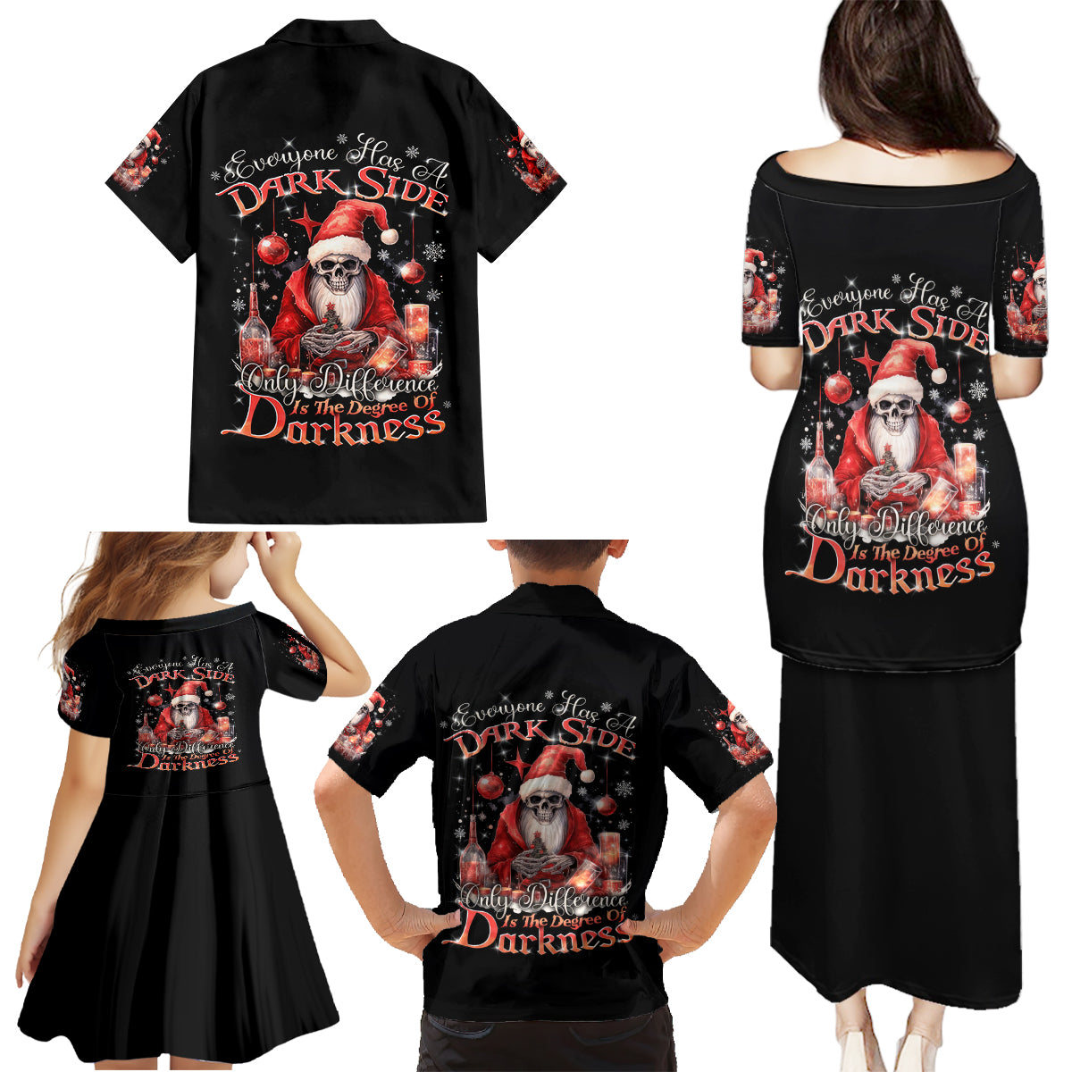 Skull Santa Claus Family Matching Puletasi Dress and Hawaiian Shirt Every One Has A Dark Side Difference Is The Degree Of Darkness - Wonder Print Shop