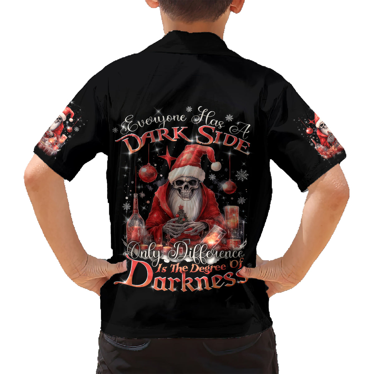 Skull Santa Claus Family Matching Short Sleeve Bodycon Dress and Hawaiian Shirt Every One Has A Dark Side Difference Is The Degree Of Darkness - Wonder Print Shop