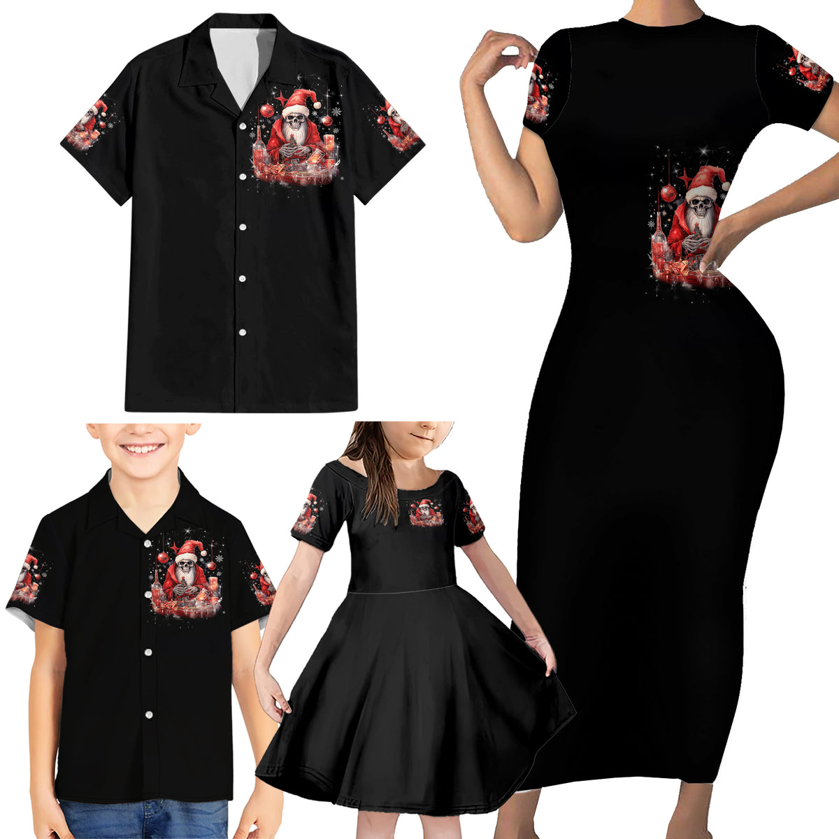 Skull Santa Claus Family Matching Short Sleeve Bodycon Dress and Hawaiian Shirt Every One Has A Dark Side Difference Is The Degree Of Darkness - Wonder Print Shop