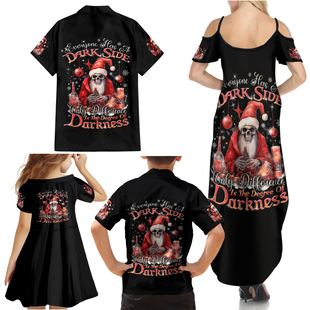 Skull Santa Claus Family Matching Summer Maxi Dress and Hawaiian Shirt Every One Has A Dark Side Difference Is The Degree Of Darkness - Wonder Print Shop