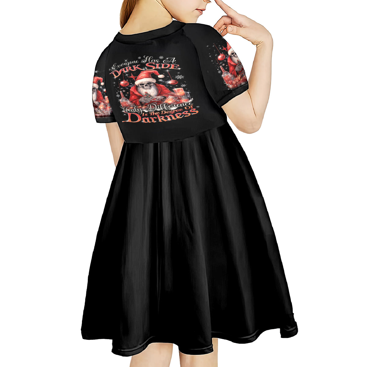 Skull Santa Claus Kid Short Sleeve Dress Every One Has A Dark Side Difference Is The Degree Of Darkness - Wonder Print Shop