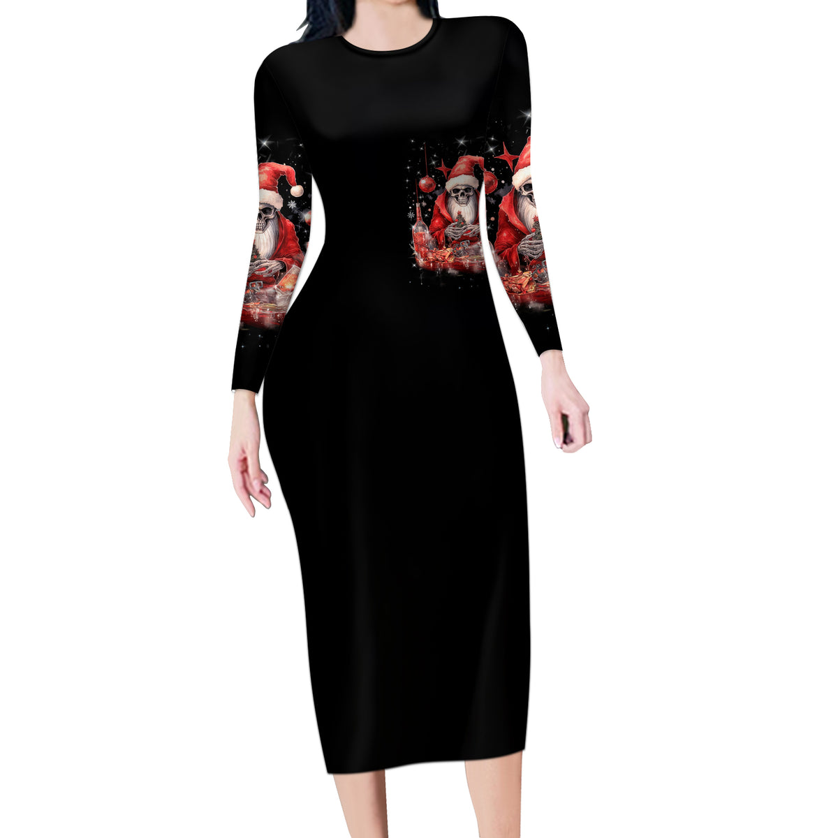 Skull Santa Claus Long Sleeve Bodycon Dress Every One Has A Dark Side Difference Is The Degree Of Darkness - Wonder Print Shop