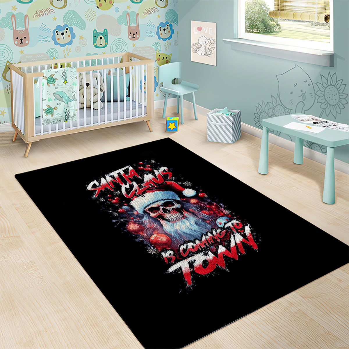 Skull Santa Claus Area Rug Santa Claus Is Coming To Town - Wonder Print Shop