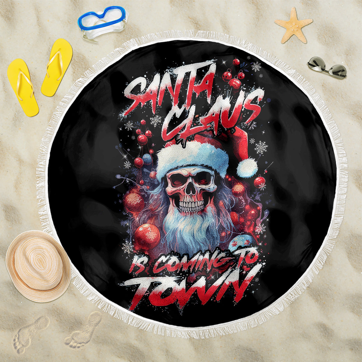 Skull Santa Claus Beach Blanket Santa Claus Is Coming To Town - Wonder Print Shop