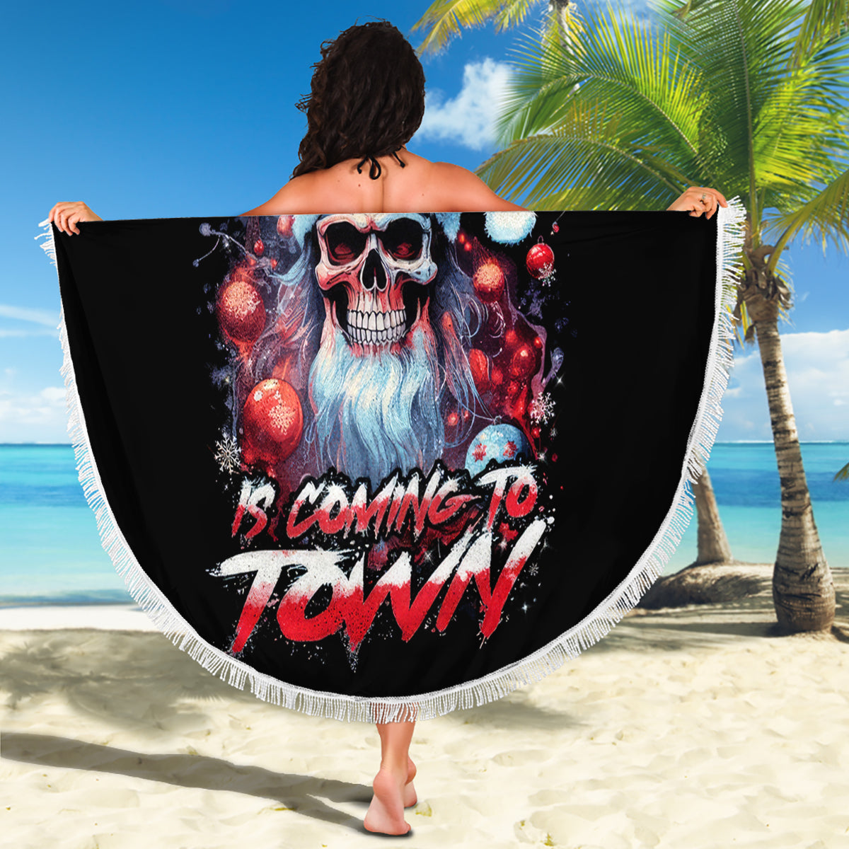 Skull Santa Claus Beach Blanket Santa Claus Is Coming To Town - Wonder Print Shop