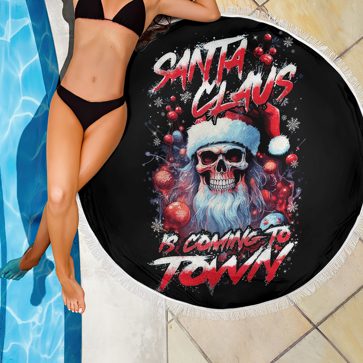 Skull Santa Claus Beach Blanket Santa Claus Is Coming To Town - Wonder Print Shop