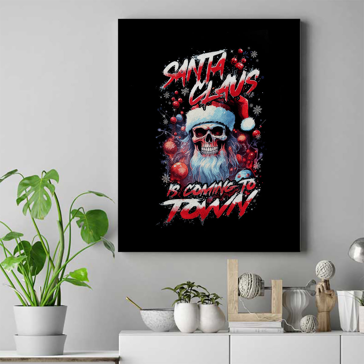 Skull Santa Claus Canvas Wall Art Santa Claus Is Coming To Town - Wonder Print Shop
