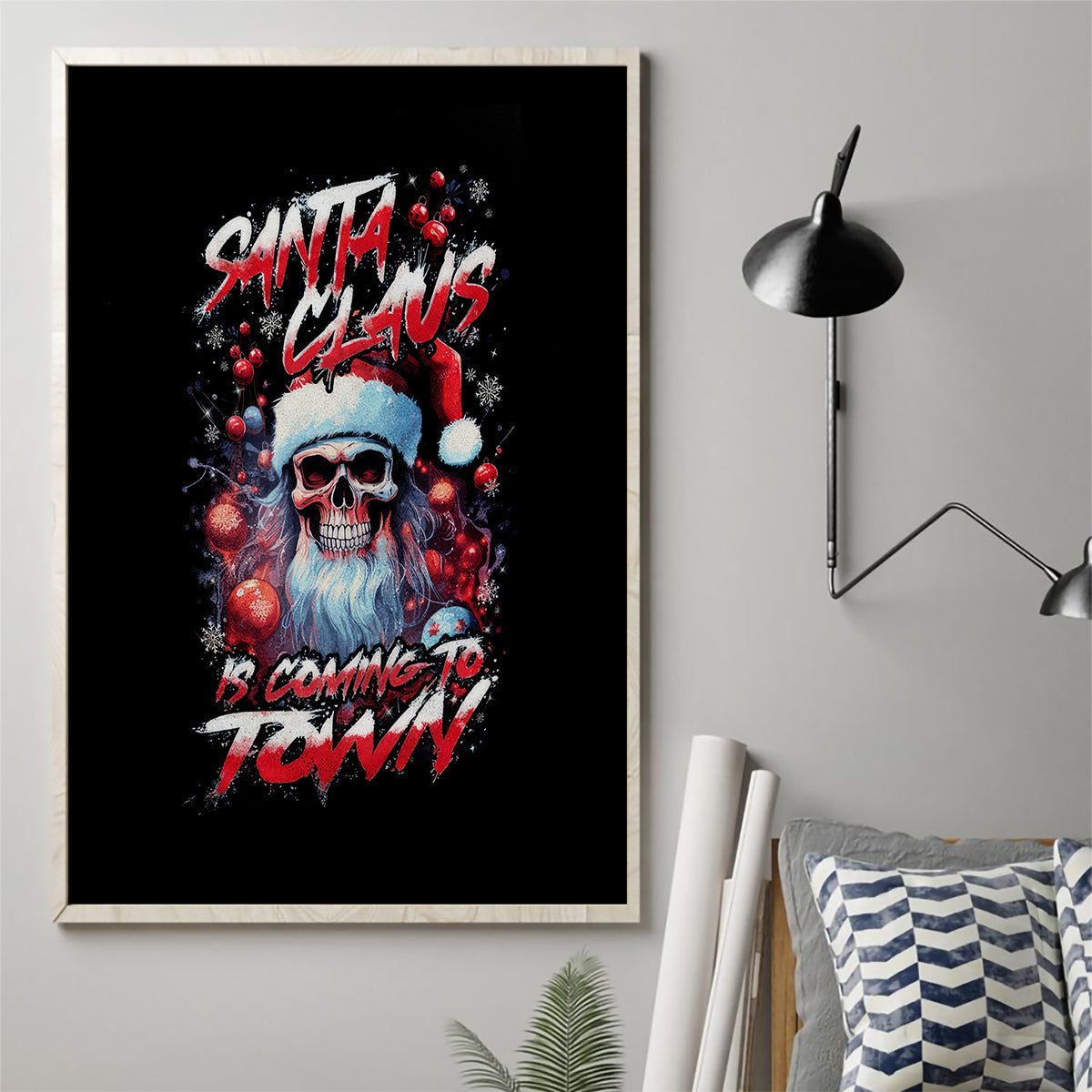 Skull Santa Claus Canvas Wall Art Santa Claus Is Coming To Town - Wonder Print Shop