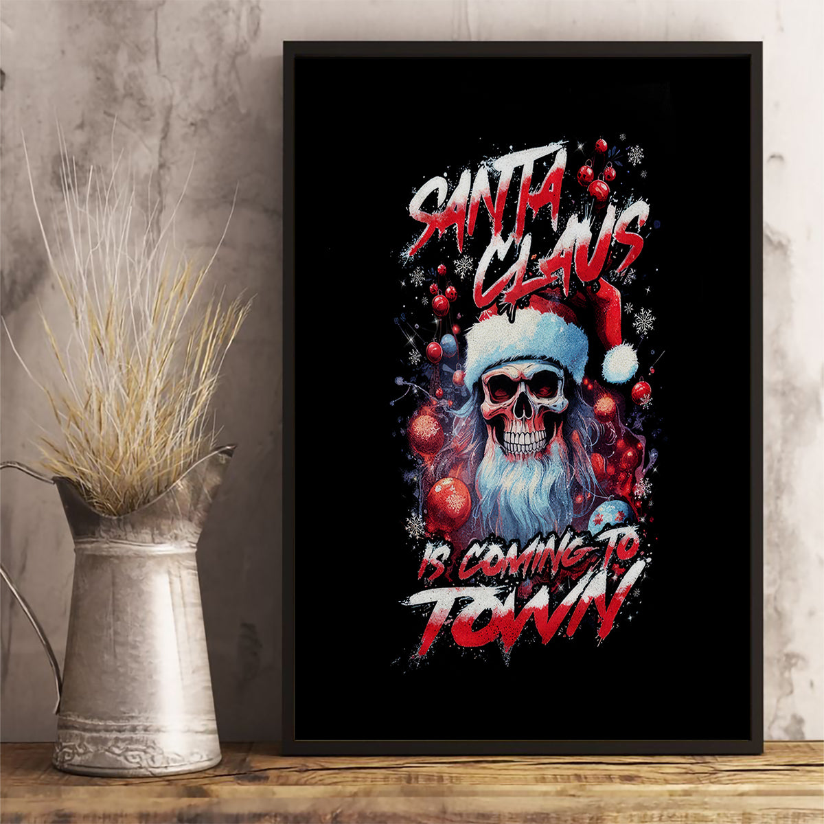 Skull Santa Claus Canvas Wall Art Santa Claus Is Coming To Town - Wonder Print Shop