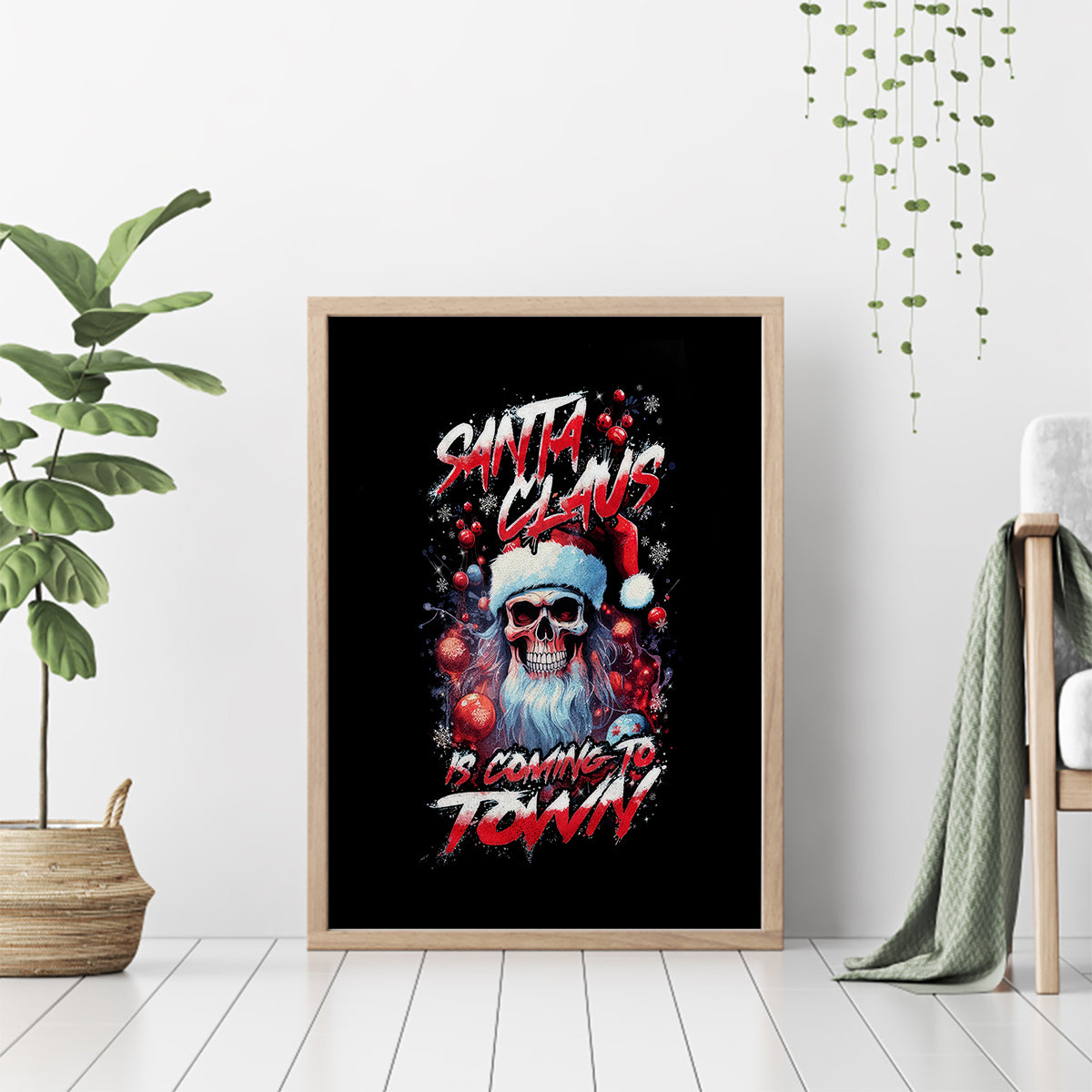 Skull Santa Claus Canvas Wall Art Santa Claus Is Coming To Town - Wonder Print Shop