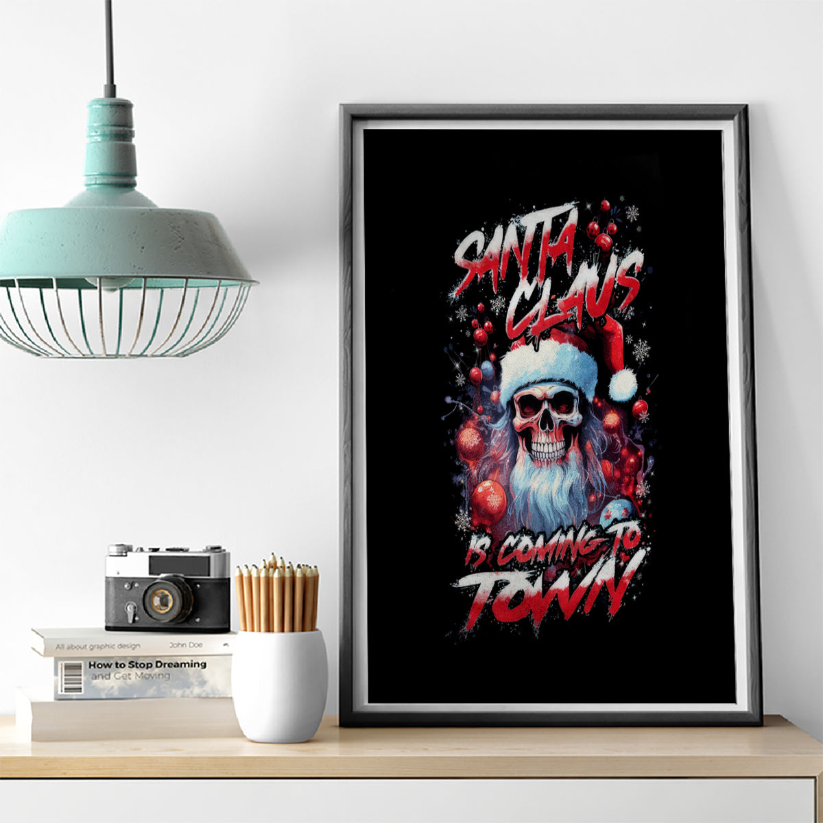 Skull Santa Claus Canvas Wall Art Santa Claus Is Coming To Town - Wonder Print Shop