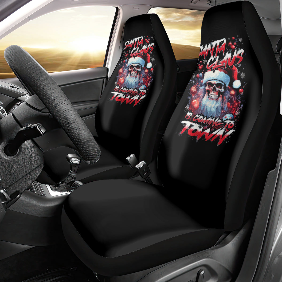 Skull Santa Claus Car Seat Cover Santa Claus Is Coming To Town - Wonder Print Shop