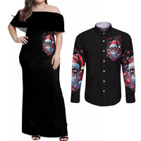 Skull Santa Claus Couples Matching Off Shoulder Maxi Dress and Long Sleeve Button Shirt Santa Claus Is Coming To Town - Wonder Print Shop