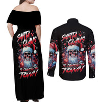 Skull Santa Claus Couples Matching Off Shoulder Maxi Dress and Long Sleeve Button Shirt Santa Claus Is Coming To Town - Wonder Print Shop