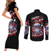 Skull Santa Claus Couples Matching Short Sleeve Bodycon Dress and Long Sleeve Button Shirt Santa Claus Is Coming To Town - Wonder Print Shop