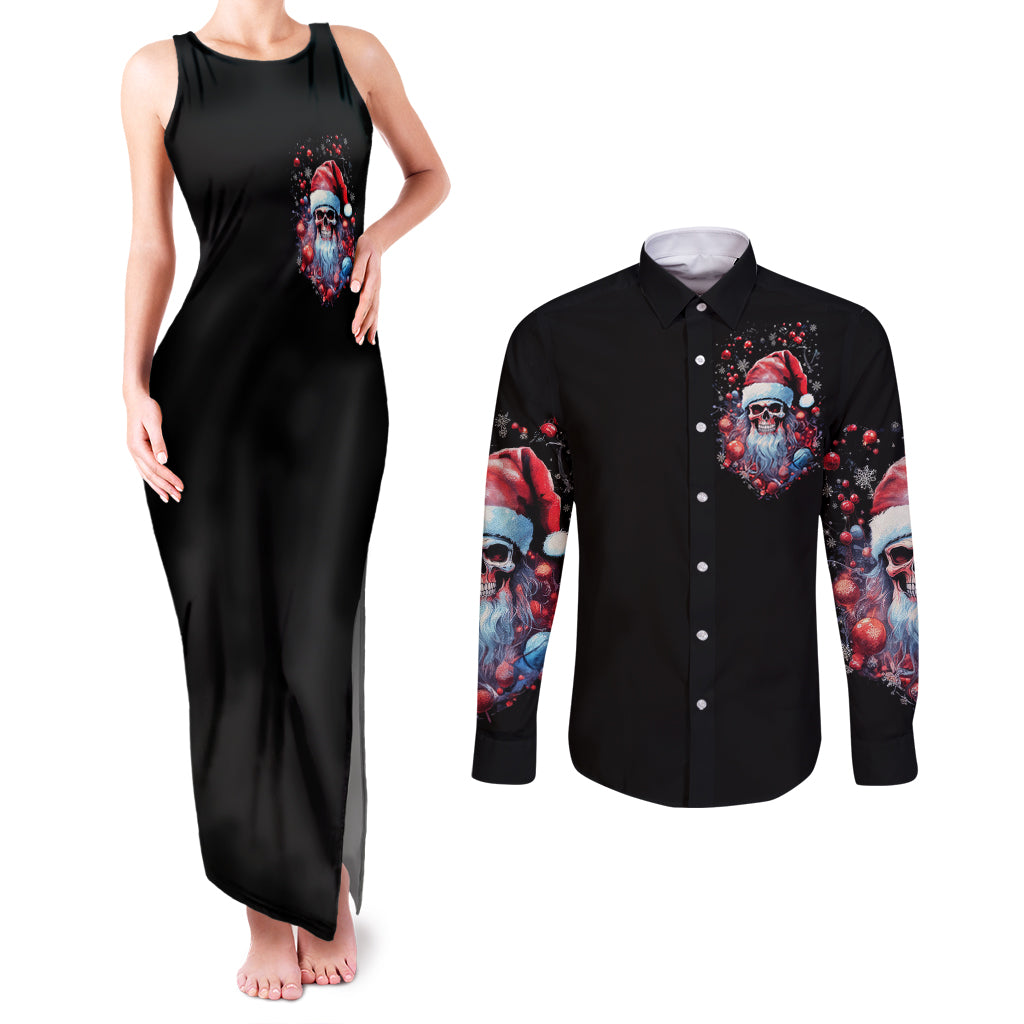 Skull Santa Claus Couples Matching Tank Maxi Dress and Long Sleeve Button Shirt Santa Claus Is Coming To Town - Wonder Print Shop