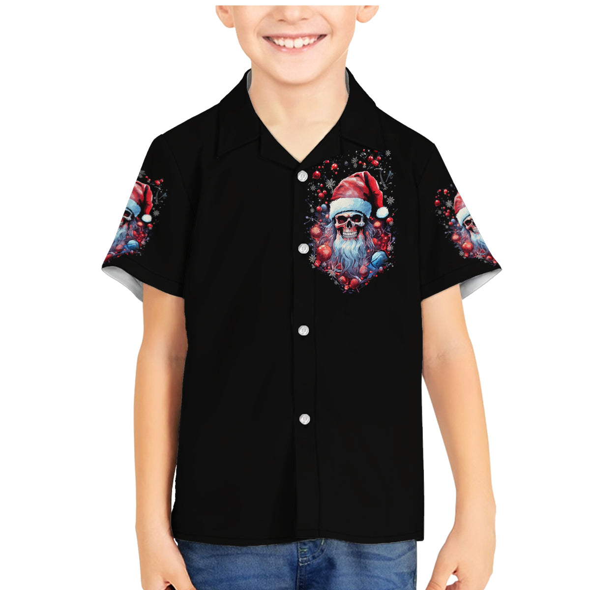 Skull Santa Claus Family Matching Mermaid Dress and Hawaiian Shirt Santa Claus Is Coming To Town - Wonder Print Shop