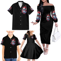 Skull Santa Claus Family Matching Off Shoulder Long Sleeve Dress and Hawaiian Shirt Santa Claus Is Coming To Town - Wonder Print Shop